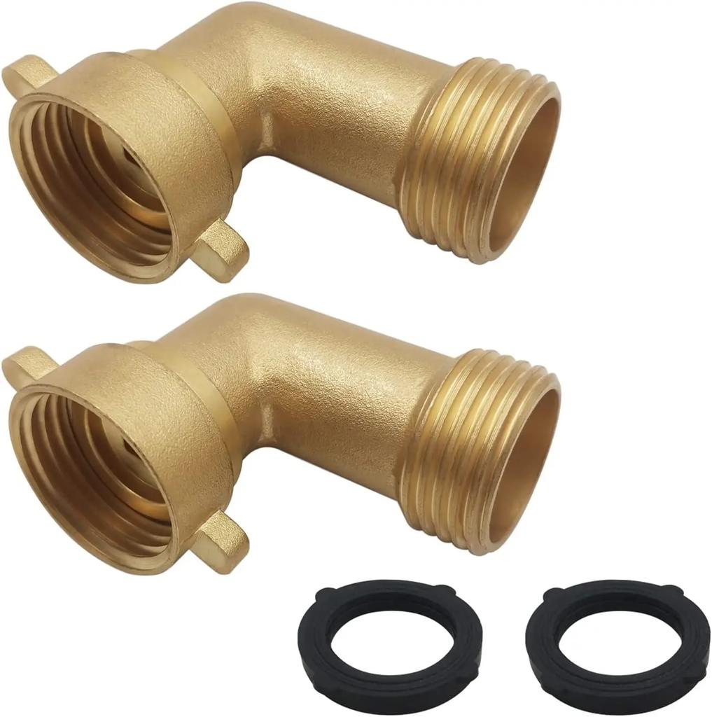 Solid Brass Garden Hose Adapter 3/4 Inch 90 Degree Elbow Connector and 3/4 Inch Hose Quick Connector