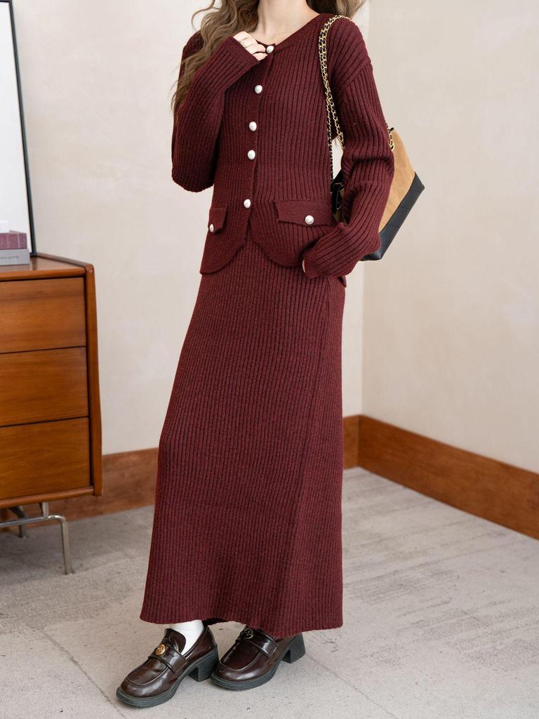 2025 Autumn/Winter Fashionable Women's Knitted Sweater Cardigan and Mid-Length Skirt Set