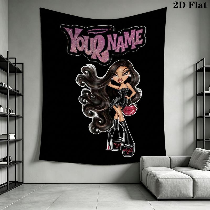 Custom Name Bratz Wall Tapestry Aesthetic Wall Hanging Printed Fabric Blanket Decorative Tapestries for Bedroom Living Room Home Decor