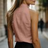 Women Tops Stand Collar Sleeveless Slim Fit Shirt Tops Pure Color Casual Shirt Summer Work Party Date Wear