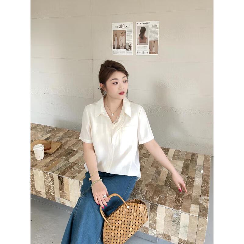 Plus Size Women s Faux Two-Piece Short Sleeve Shirt M