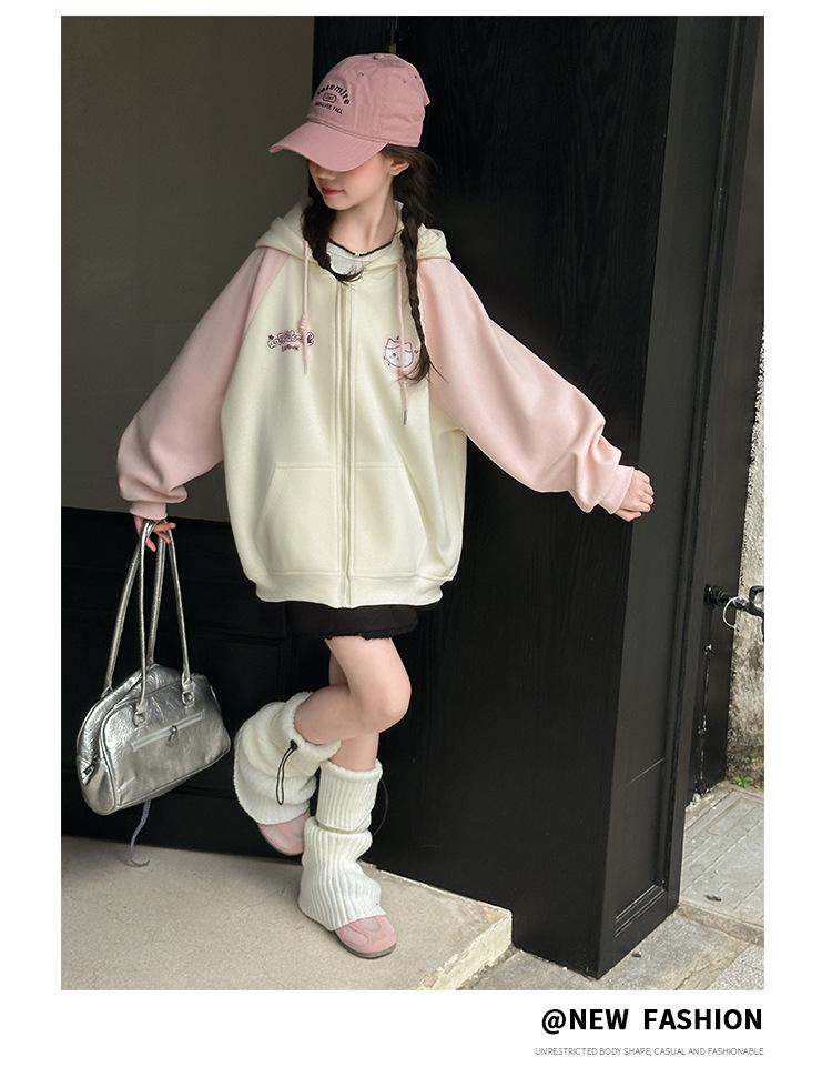 2025 Girls' Fashion Rabbit Ear Hooded Cardigan - Autumn Sweatshirt for Kids