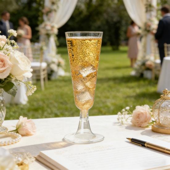20/40Pcs Disposable Champagne Glasses 150ml Clear Plastic Flutes Stemmed Wine Glasses for Weddings Parties Lightweight Shatterproof Party Cups