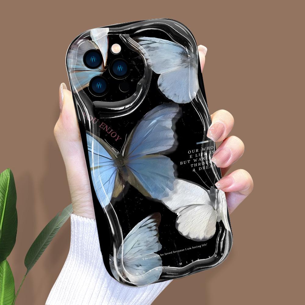 Cartoon Pattern Cream Texture Casing Wavy Edge Soft Silicone Cover Phone Case for IPhone Samsung Huawei Honor Xiaomi Redmi Infinix Tecno