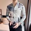 Four Seasons Men's Fashion Long Sleeve European & American Print Shirt 2703