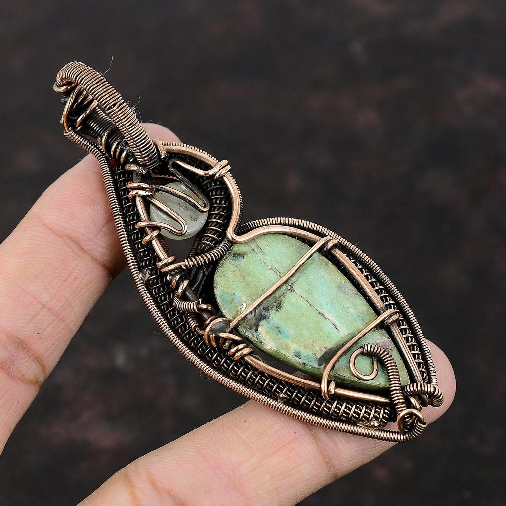 Ruby Fuchsite Gemstone Pendant Copper Wire Wrapped Pendant Handmade Designer Jewelry Rainbow Moonstone Pendant For Gift Copper Wire Jewelry