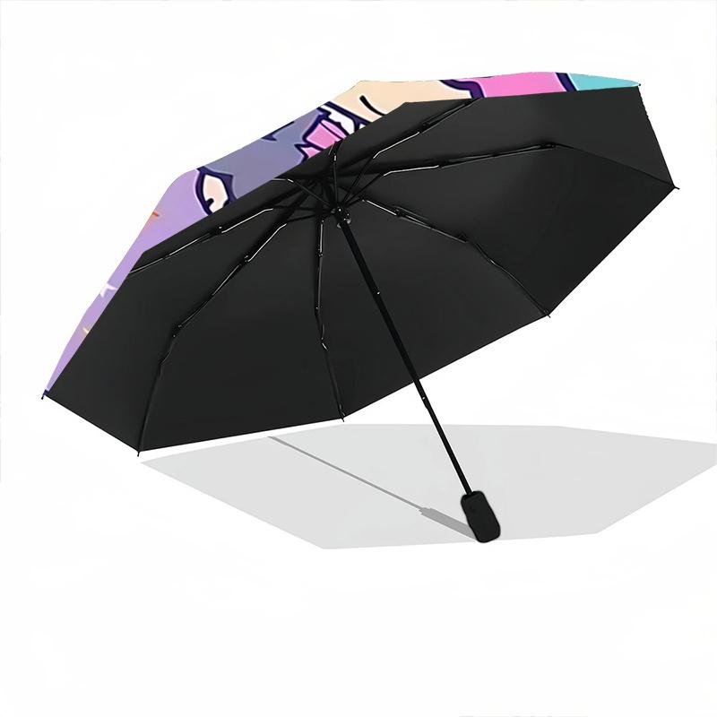 1pc Little Twin Stars Halloween Witch Broomstick Automatic Open/Closed Umbrella - Portable Tri-Fold Design with 8-Rib Iron Frame, Outdoor for Fans, Tr