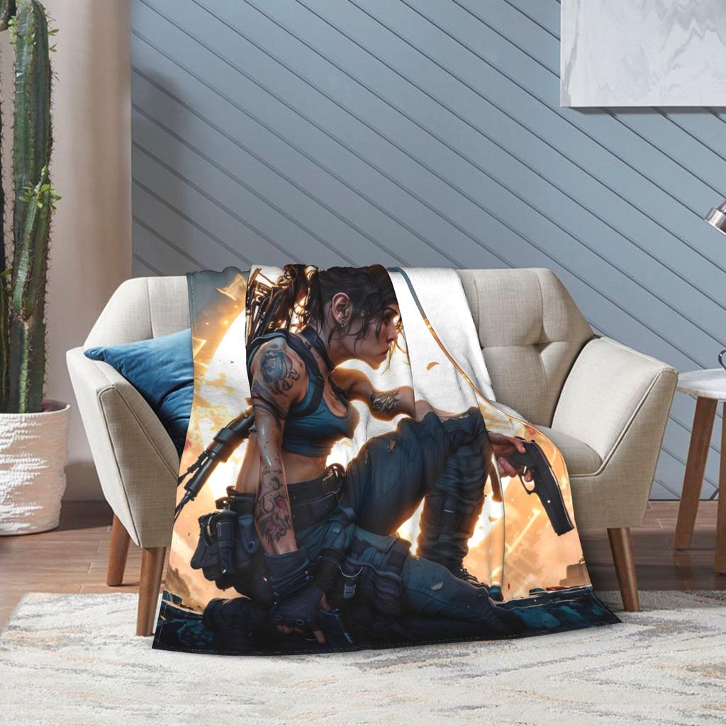 Tomb-Raider Lara Croft Blanket Cover Fleece Survival Video Game Warm Throw Blanket for Sofa Couch Quilt Multi-function