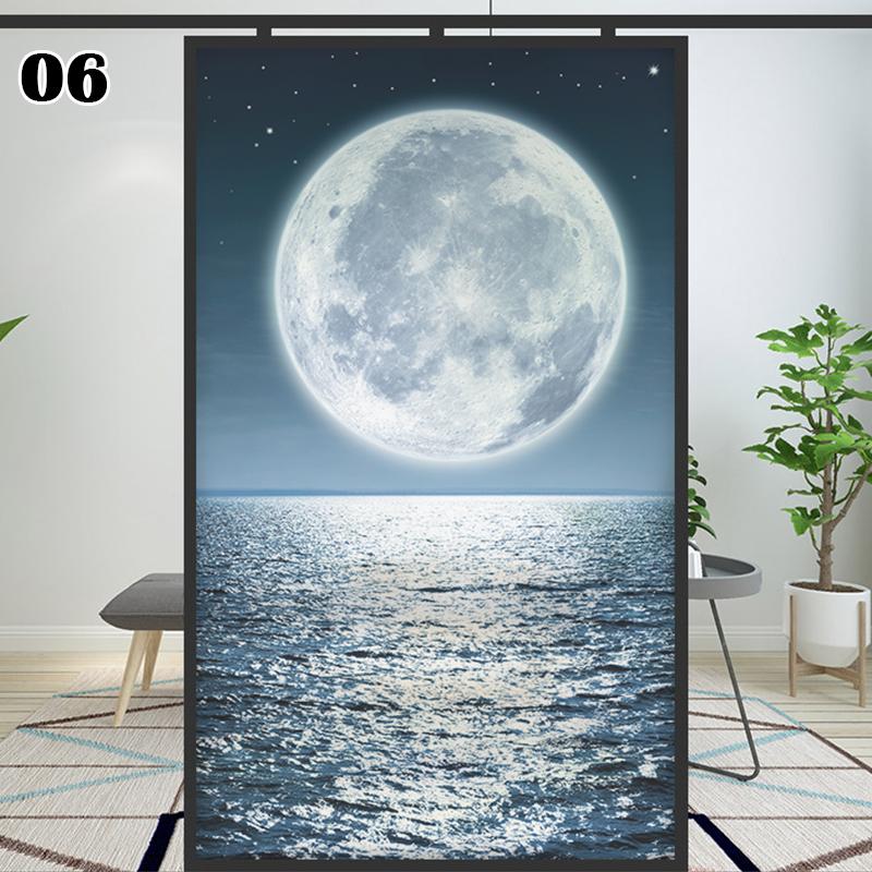 Sea Scenery Moon Landscape Pattern Privacy Window Film Static Clings Stickers Sliding Door Bathroom Window Decor Glass Films