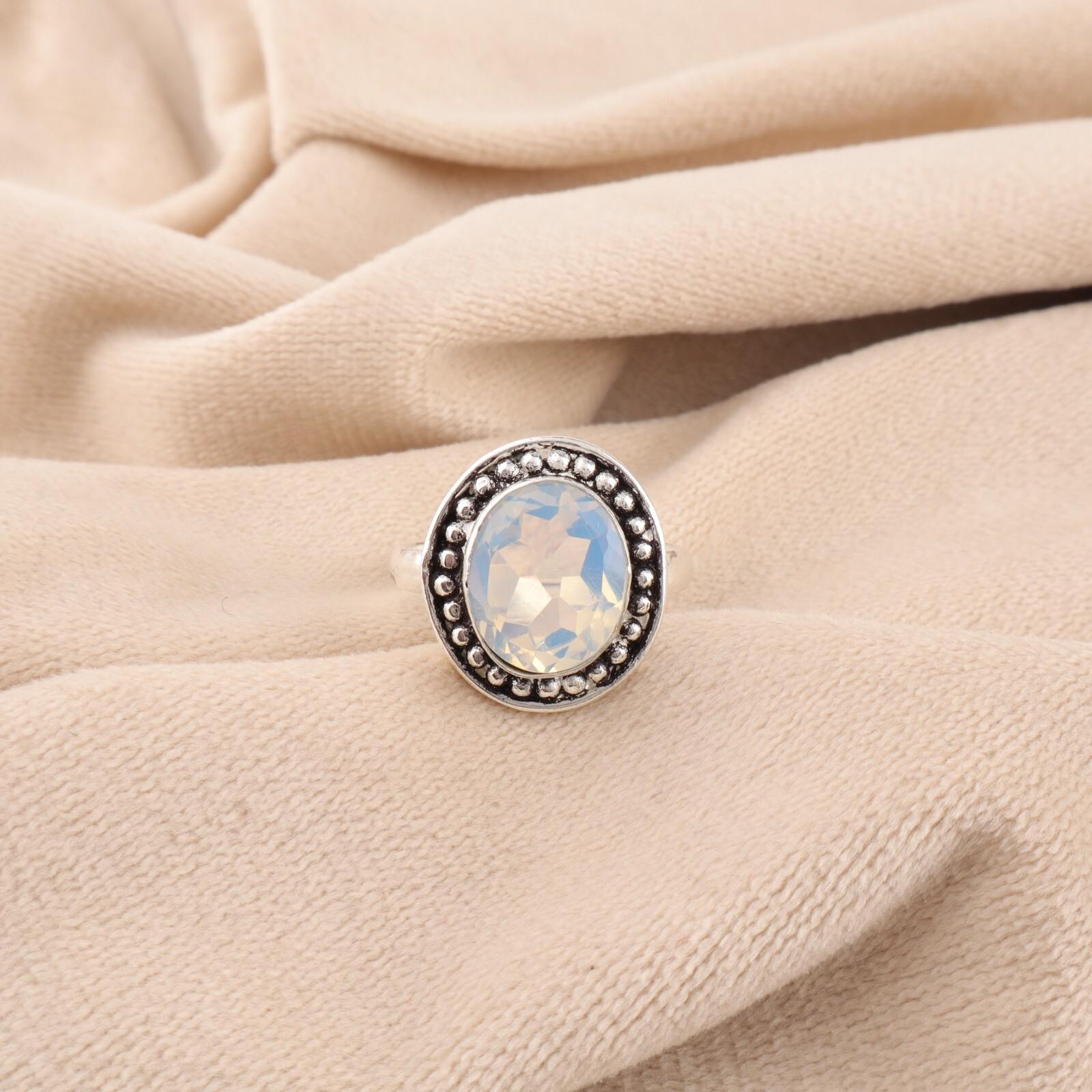 

Молочный опал драгоценный камень 925 стерлинговое серебро ювелирные изделия ручной работы кольцо для женского подарка RR-62-18 13