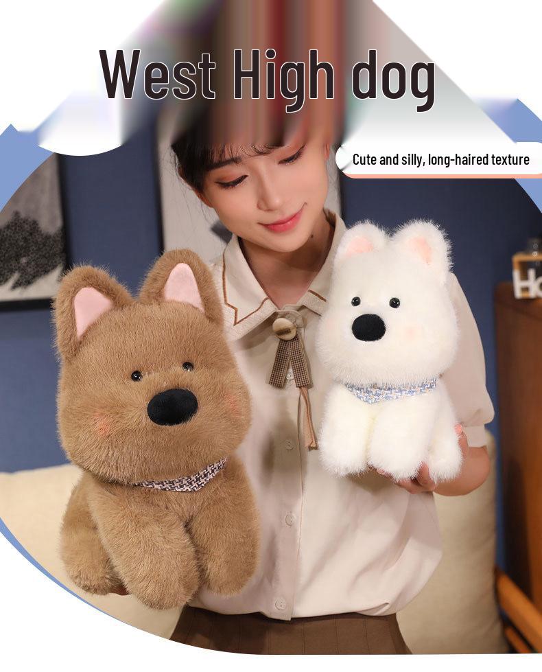 West Highland White Terrier Puppy Plush Toy - Cute Dog Doll for Girls, Living Room Sofa Decoration, Internet Celebrity-Inspired.