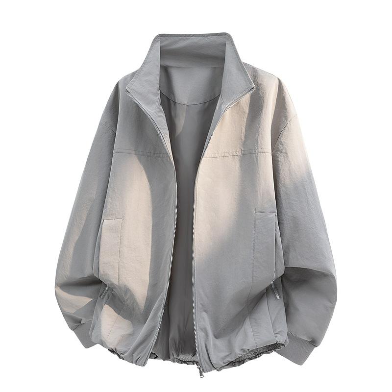 

Мужская повседневная ветровка с воротником-стойкой - Легкая куртка на молнии с боковыми карманами на молнии для повседневной носки S серый