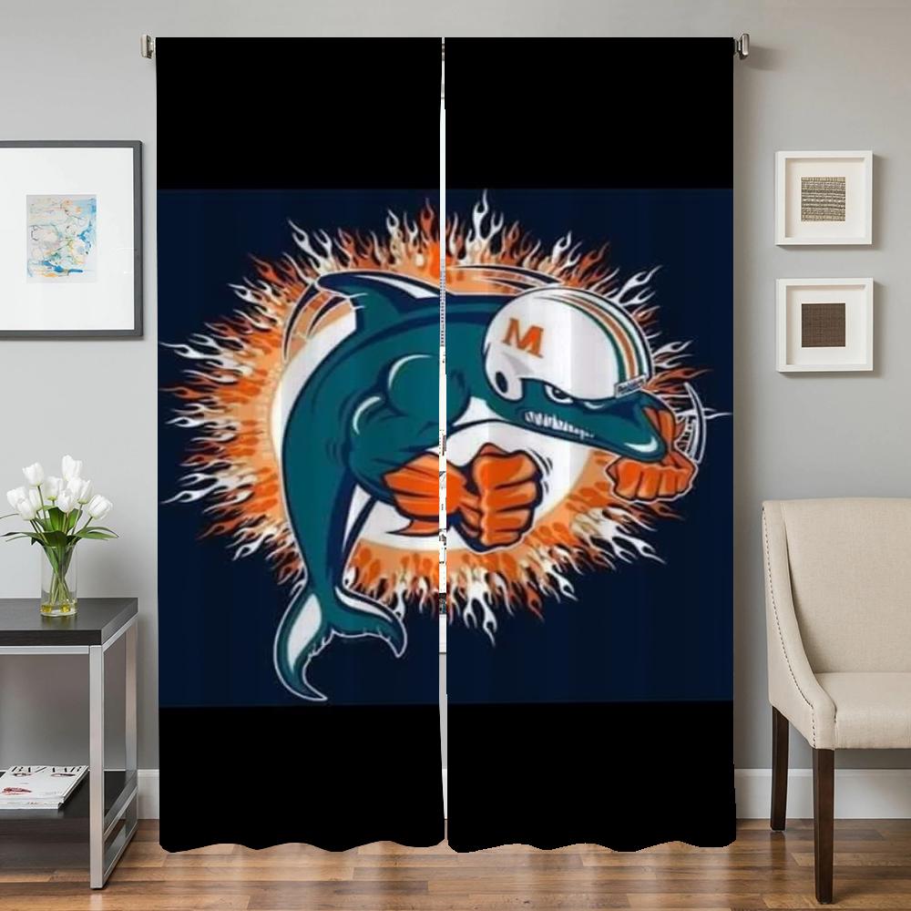 Window Kitchen Curtains for Living Room 2 Pieces Blackout Curtains Door Curtain Miami D-dolphins Partition Bedroom Decoration