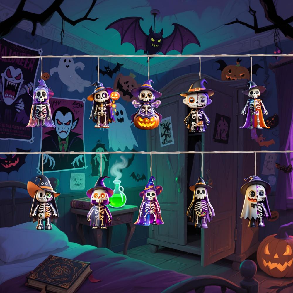 10 Pendentifs en bois à design graphique 2D sur le thème d'Halloween, décorations d'Halloween pour les fêtes d'Halloween, les événements et les réunions de famille, cadeaux idéaux