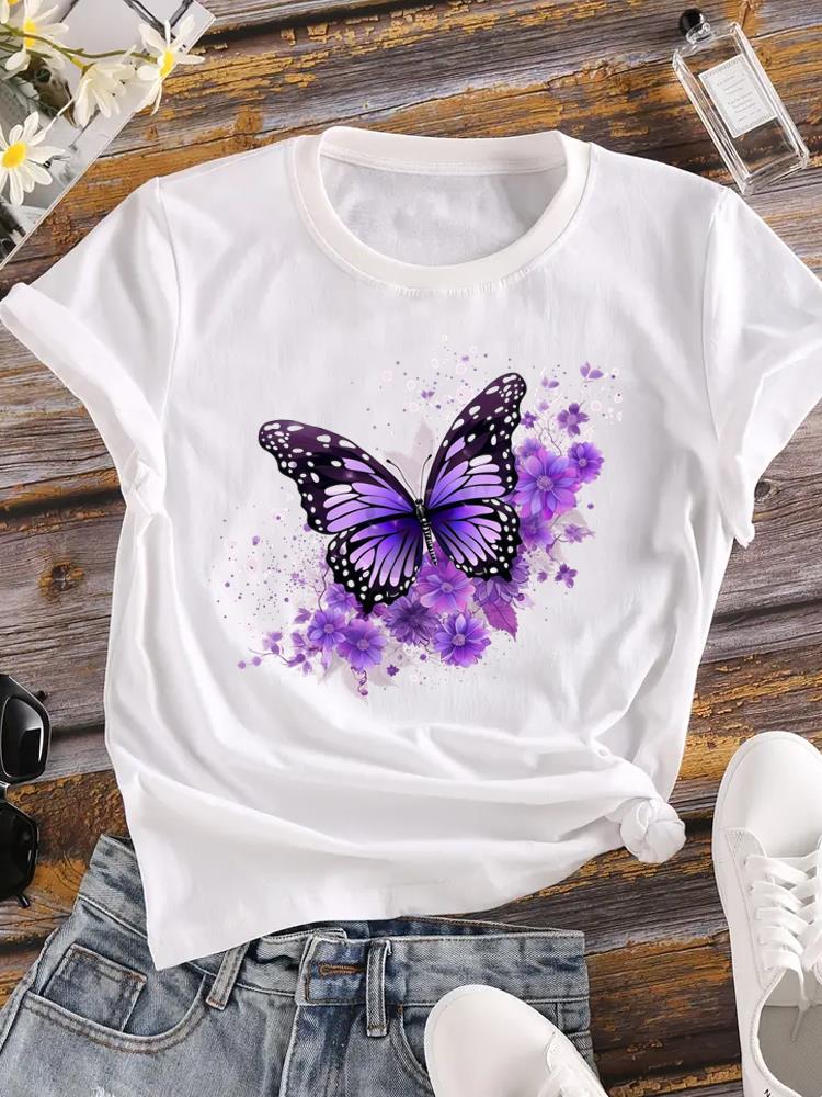 (Asian Size) Sweet Butterfly 90s Trend Printed Female Clothing Women Tee Lady  T Shirt  Casual Fashion Top Graphic Short Sleeve T-shirts