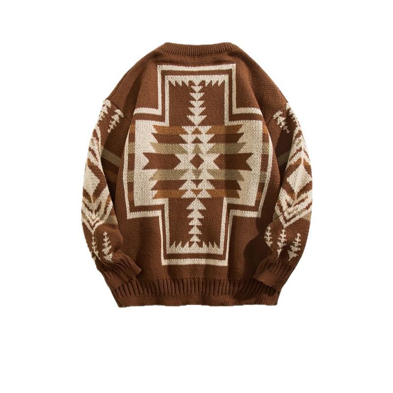 Herren Retro Ethno Stil Rundhals Pullover - Trendige Lässige Strickjacke mit Coolem, Lässigem Design.