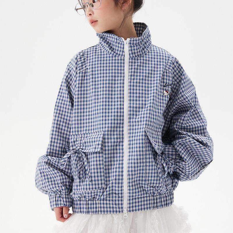 

Children s Cute Kitty Cat Plaid Coat - Autumn 2025 Zip-Up Jacket 150 синий