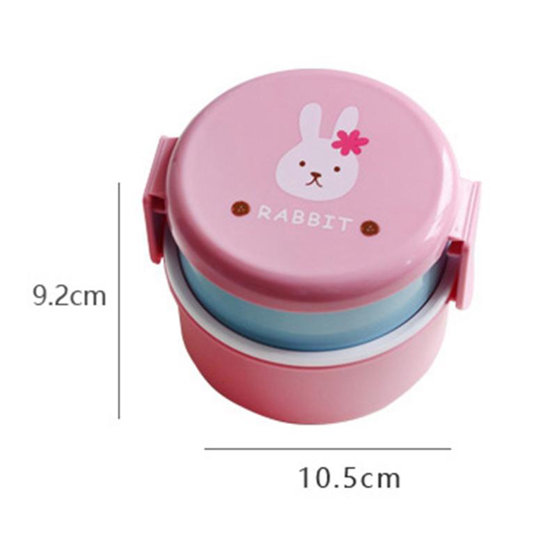 540Ml Animal Lunch Box Japanese Double-Layer Round Mini Bento Box Children'S Fruit Box Snack Box Microwave Kids Lunch Box