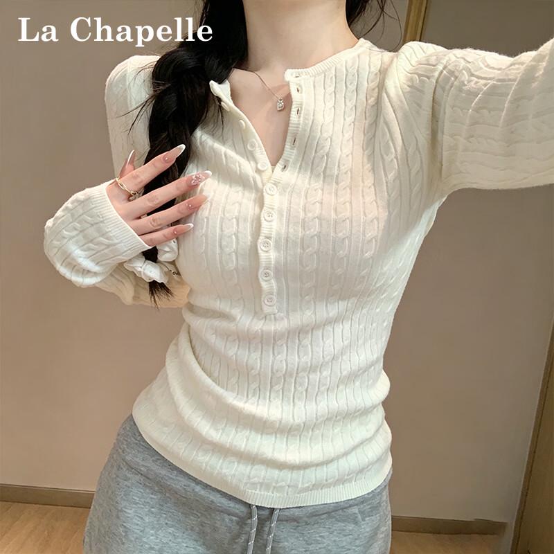 La Chapelle Women's V-Neck Cable Knit Sweater