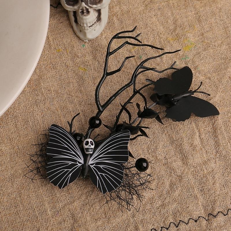 Halloween Hair Clip With Black Butterfly Bone Claw Skull Design For Women Girls Party Accessory