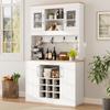 Credenza da cucina con sopralzo 175 cm, mobile da cucina con ante in vetro, portabottiglie e barra portautensili, grande armadio per piatti per cucina sala da pranzo soggiorno