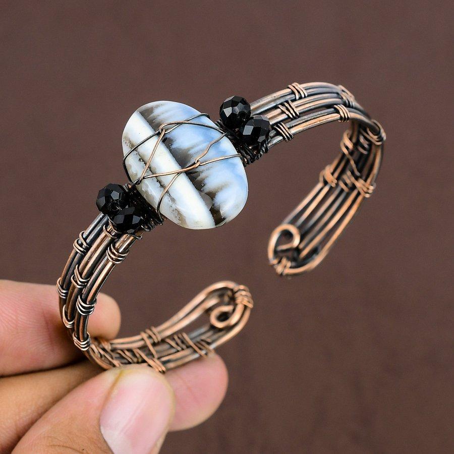 Owyhee Opal Handmade Copper Wire Wrap Cuff Bangle Adjustable L2o39