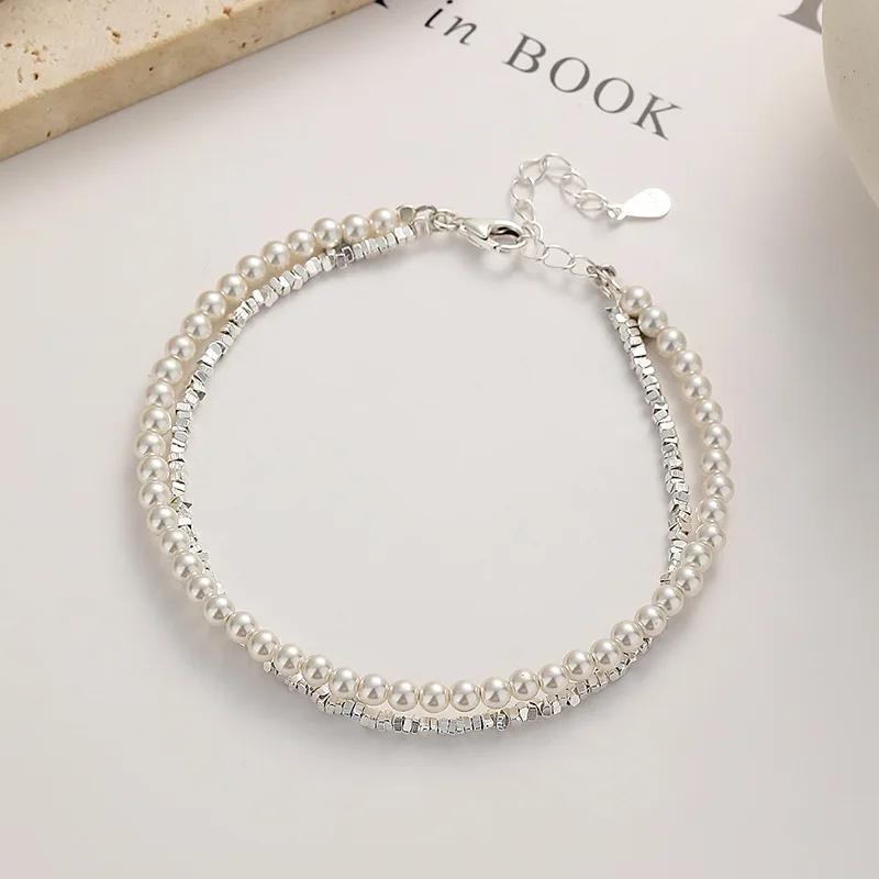 New 925 Silver Bracelet Pearls Knots Bracelet for Women Fashion Heart Pearls Bracelet Luxury Jewelry Accessories Gift
