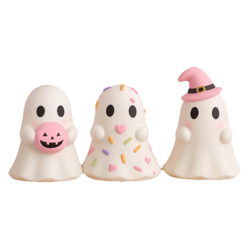 Cute Halloween Ghost Resin Figurine, Candy Pumpkin Witch Hat Desk Decor For Girls, Pink White Tabletop Ornament