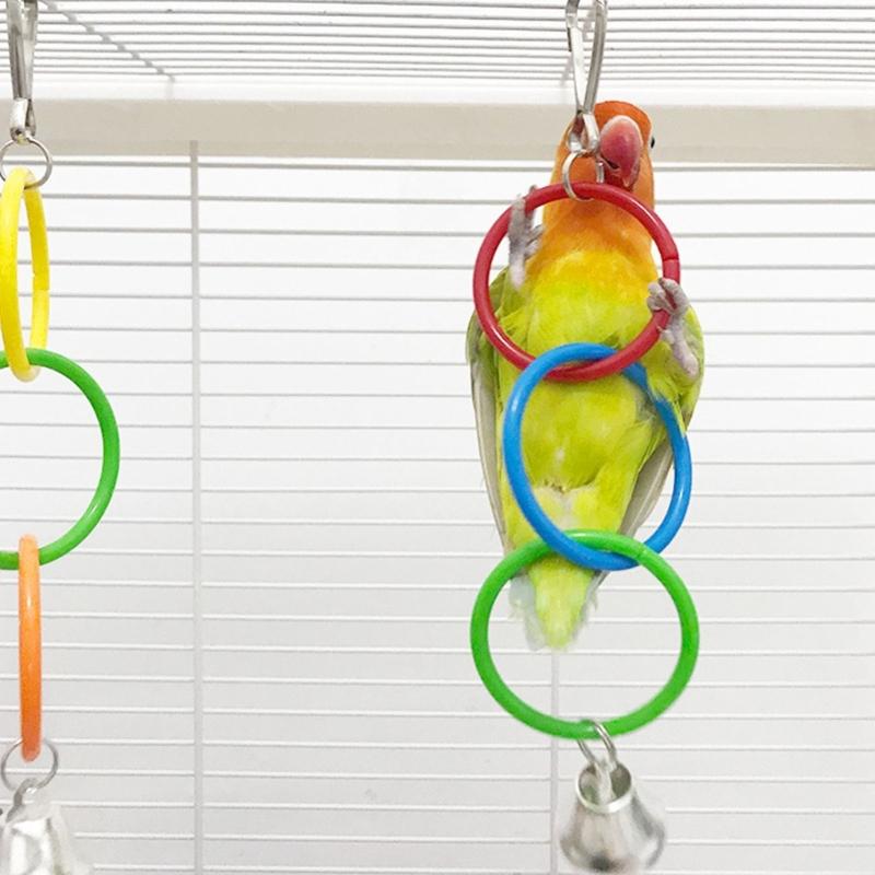 3 Pieces Colorful Rings Bird Stand Toy Swing With Chain and Rings Encouraging Play Activity For Pet Birds