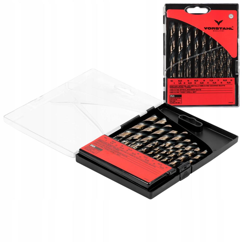DRILLS FOR METAL STEEL CAST IRON Strong Set of 19 pcs 1-10mm Vorstahl cassette