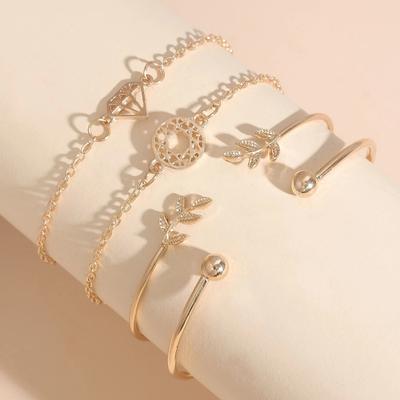 Accessories, Simple Leaf Diamond Dream Catcher Bracelet, Accessories for Women, Atmospheric Summer Versatile 4-piece Bracelet Set