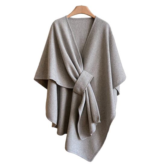 Women Draped Shawl Adjustable Crossover Front Lightweight Soft Warm Shawl Scarf Cape Cardigan Solid Color Knitting Shawl
