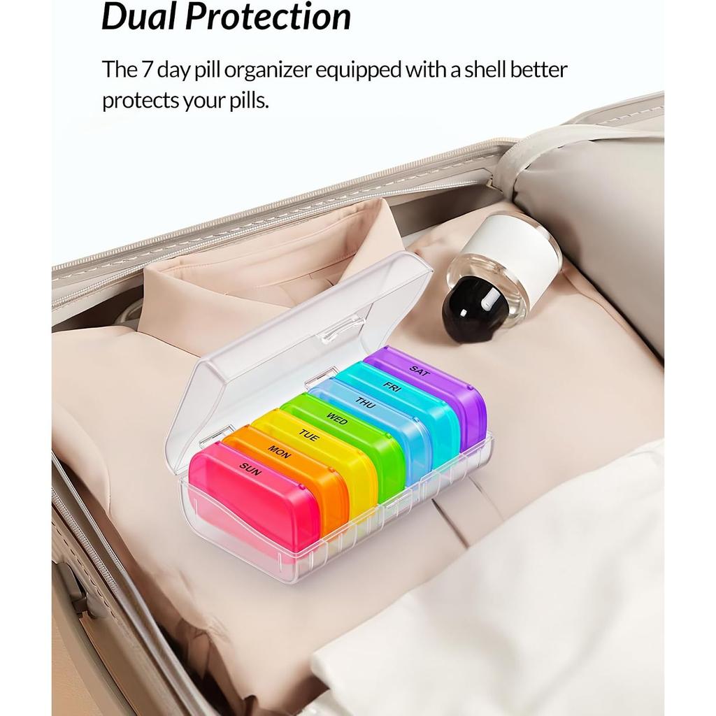 Weekly Pill Organizer with Large Individual Containers,Portable Pill Box 7 Day for Pocket,Purse,Pill Container for Medication,Vitamin,Supplement