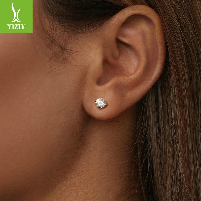Shining Moissanite Pattern Threaded Ball Stud Earrings, Simple And Generous Temperament S925 Sterling Silver Four-Claw Earrings