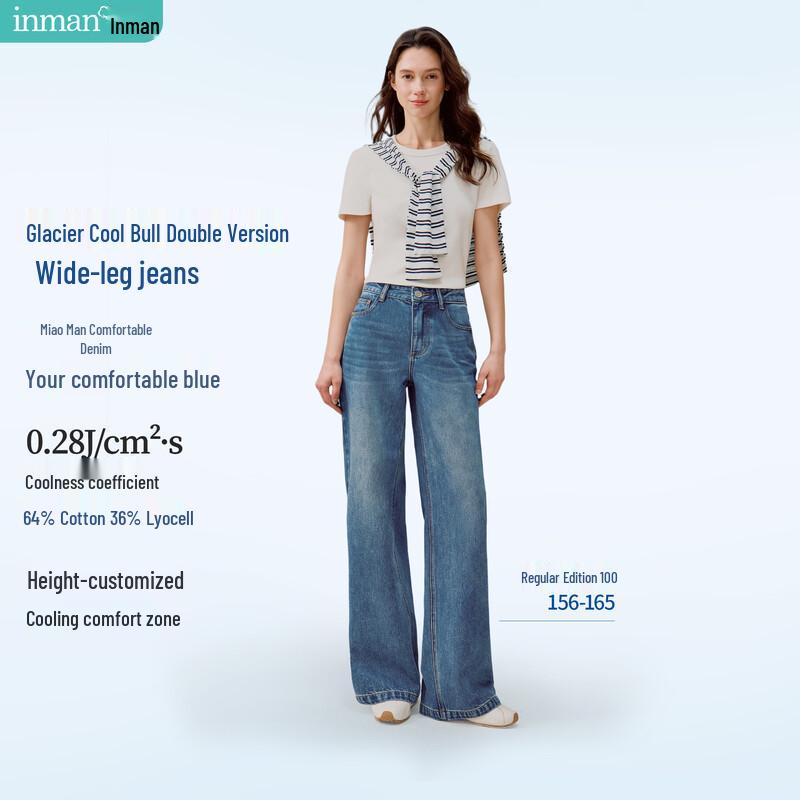 INMAN Women s Lyocell Cotton Denim Wide-Leg Pants 28
