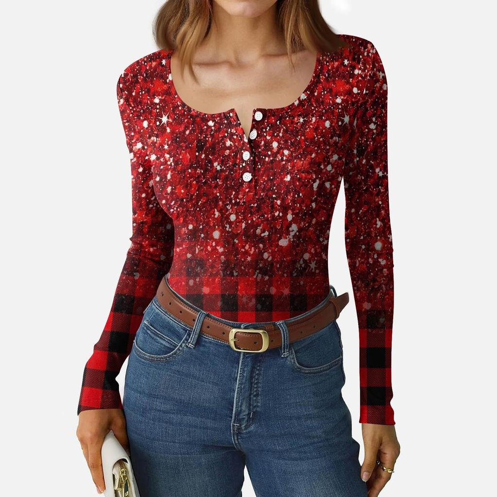 Women's Slim Bottom T-shirt Fashion Casual Gradient Printing Round Neck Pullover Long Sleeve Top
