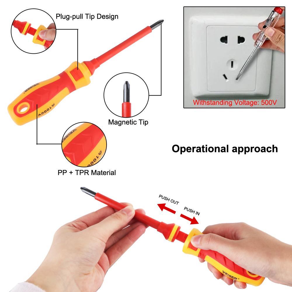 13Pcs/Set Magnetic Screwdrivers Insulated Phillips Slotted Bits For Electrician Hand Tool 1000V Probe Pen Car Electronics Tester