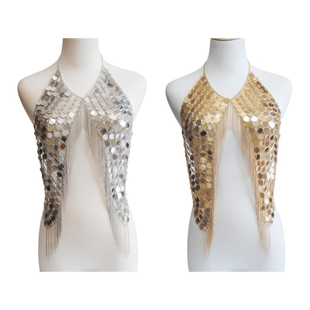 Sequin Body Chains Belly Chains Multi-layer Body Chains Tassel Chest Chains Body Jewelry Alloy Material for Women Girls