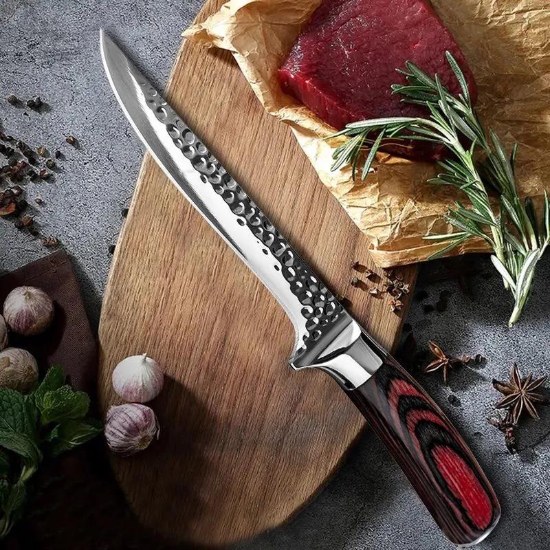 Forged Boning Knife Stainless Steel Chef Knife for Meat Bone Fish Fruit Kitchen Knife Cleaver Butcher Knife with Cover