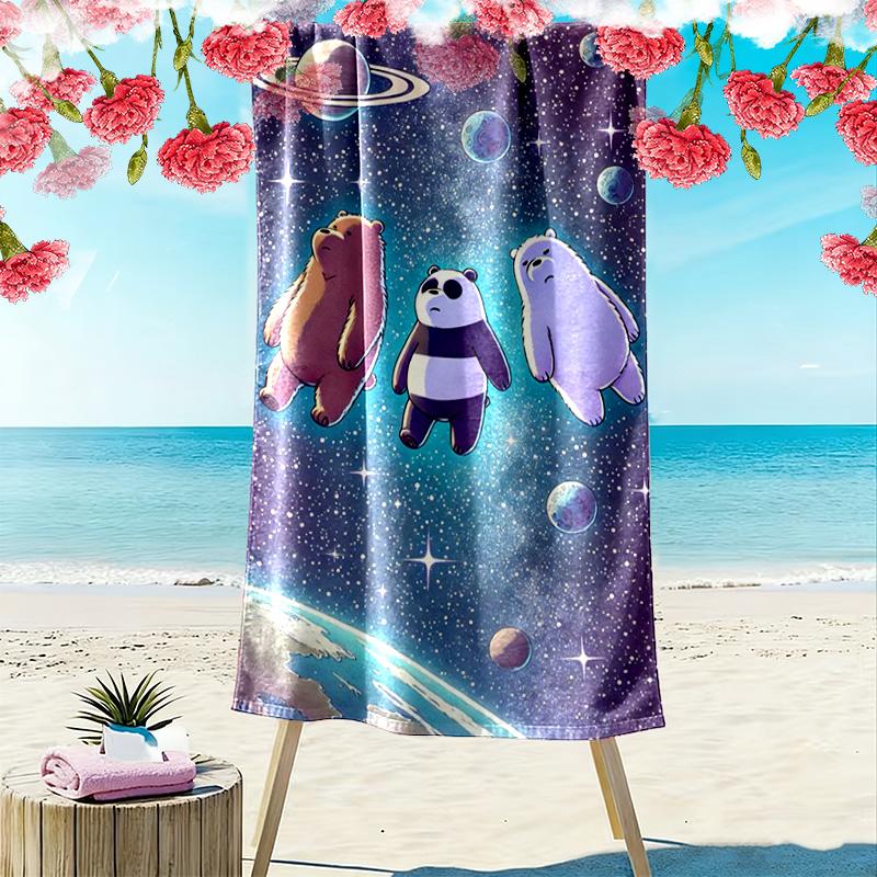 We Bare Bears Print Beach Towel, Large Soft Quick Dry Towel for Beach Camping Swimming