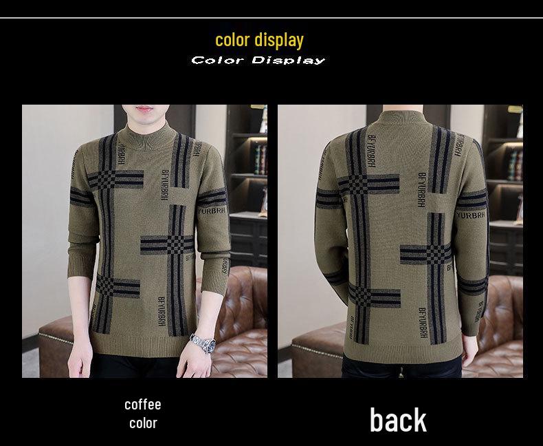 Men's Trendy Jacquard Half-High Neck Sweater: Autumn Winter Casual Knit Pullover