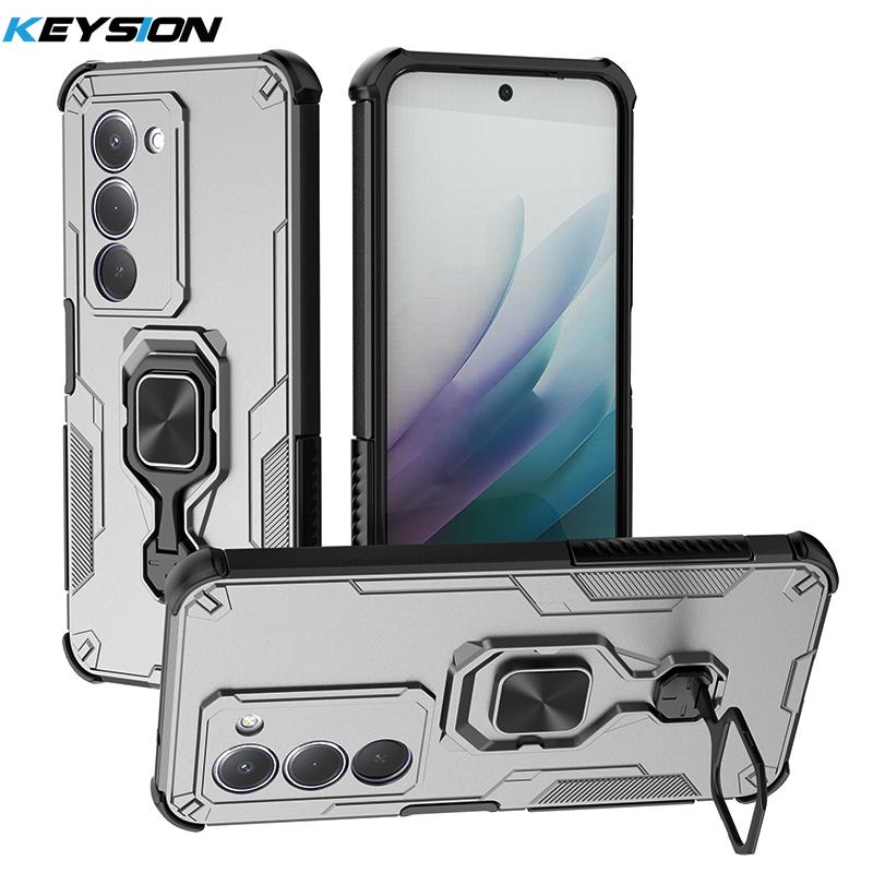KEYSION Funda Blindada Antigolpes para Redmi 15 169.5mm 171mm Silicona+PC Soporte de Anillo Metálico Vertical Funda para Teléfono para Redmi 15 5G