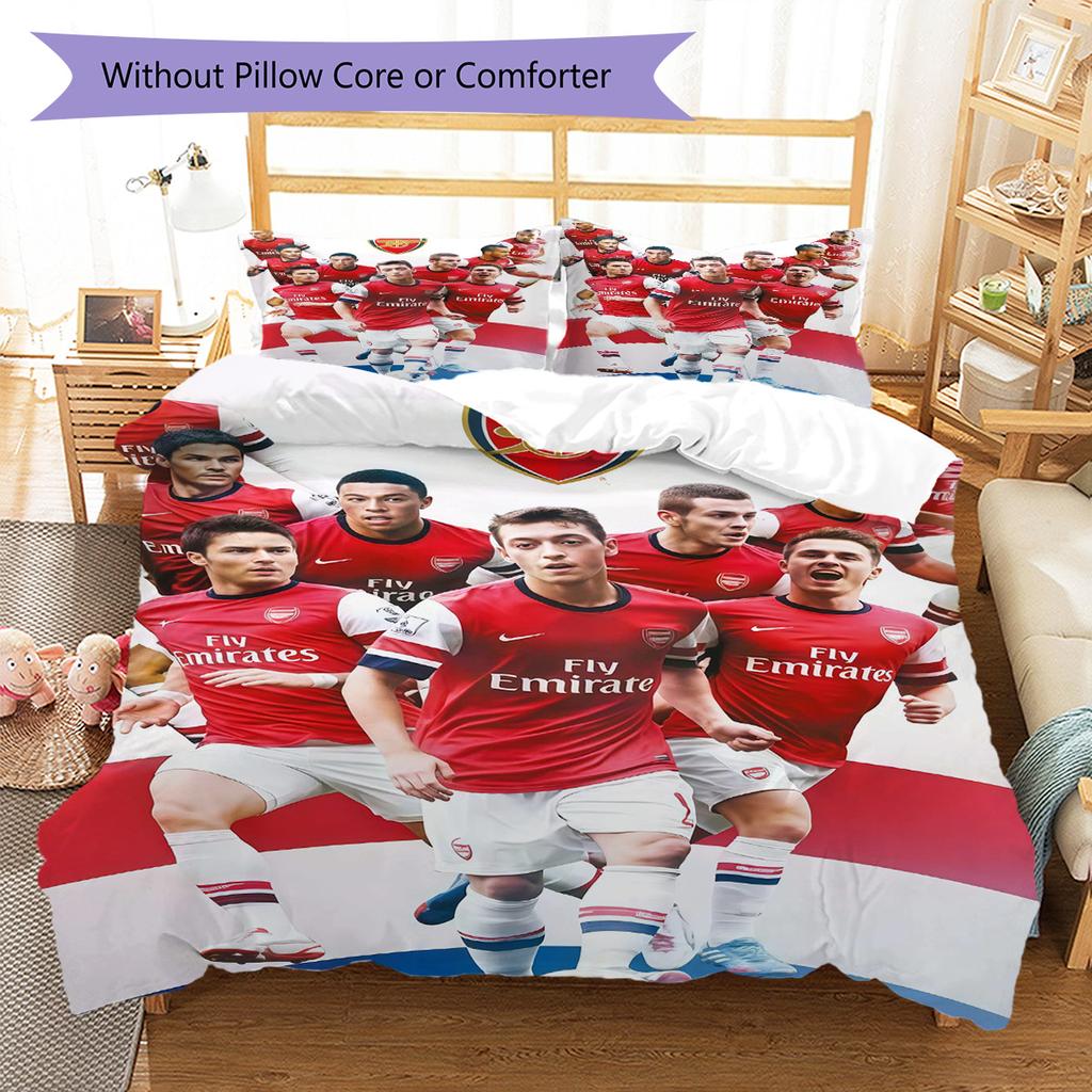 Arsenal F.C Pattern Bedding Quilt Set Quilt Cover Pillowcase Home Decoration Birthday Gift (1 * duvet cover + 2 * pillowcase, without core)