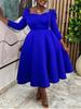 D3354 Autumn/Winter Women's Square Neck High Waist Evening Gown - Solid Color African Dress