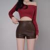 Dámské podzimní jarní bodycon šortky s vysokým pasem, super krátké, vnější oblečení, pro drobné postavy, základní šortky z PU kůže, mini šortky, univerzální, úzký střih, hot pants