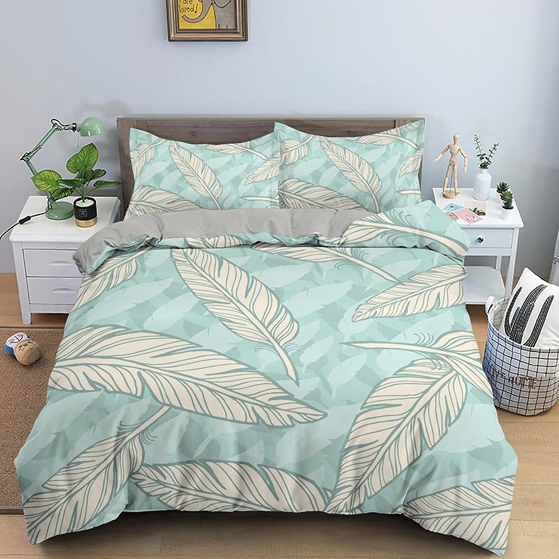 Green Leaves Bedding Set Girls Boys Kids King Twin Full Size Duvet Cover Set Pillowcase Cartoon Style Polyester Comforter Sets