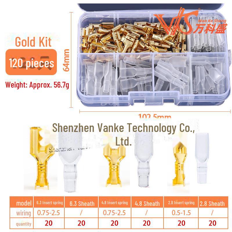 

Gold/Silver 270/315 PCS Cold-Pressed Spring Plug Terminal Connectors (2.8/4.8/6.3MM) 120pcs золотий