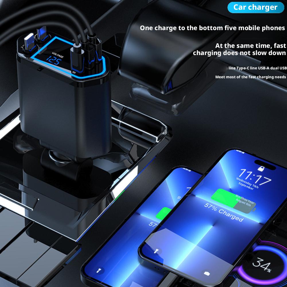 Multi-Port Car Charger With Voltage Display Adjustable Charging Multiple Fast Electrical Direction Car Accessory Device 5-O J1D3