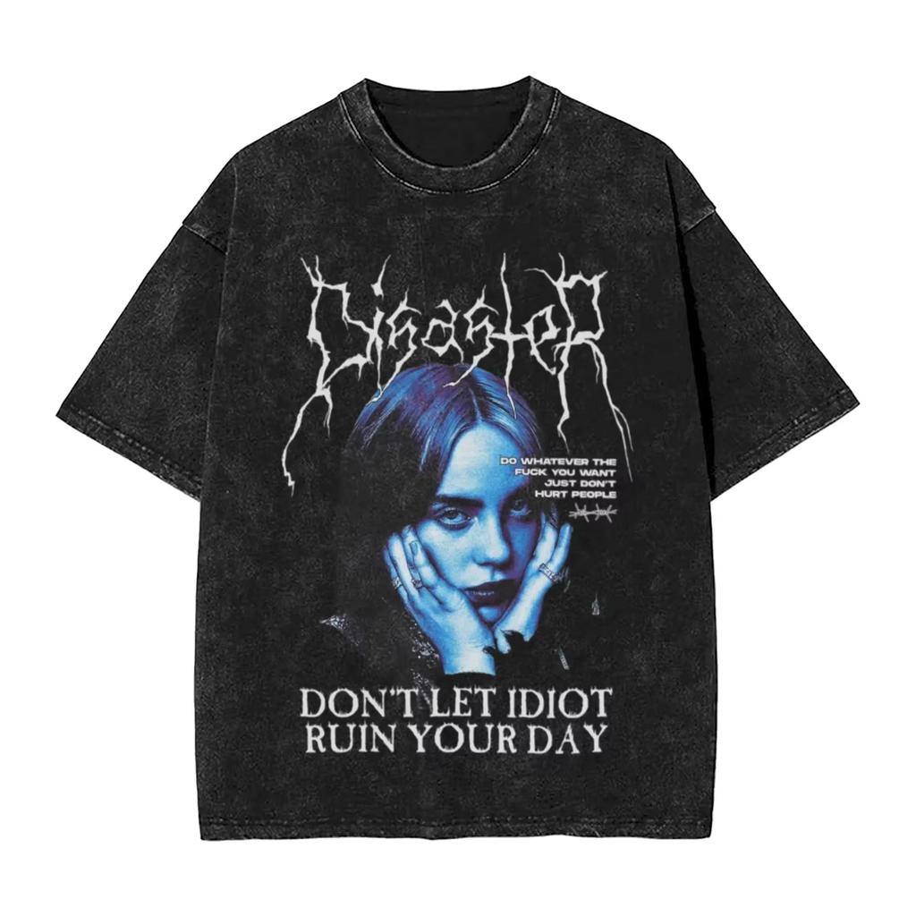 2026 Billie Eilish Funny Poster Graphic Print T-shirt Men Women Fashion Vintage Washed Cotton O-neck Summer Tee Oversized Casual Short Sleeve Top