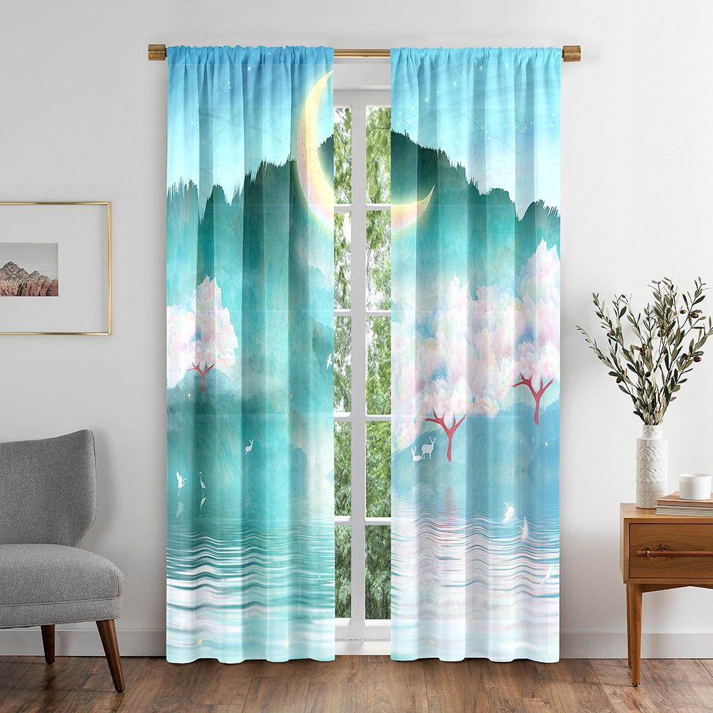 Natural Colorful Dreamy Moon Sky Cloud Window Curtains In Kids Bedroom Living Room Hall Treatments Kitchen Decor Drapes Blinds